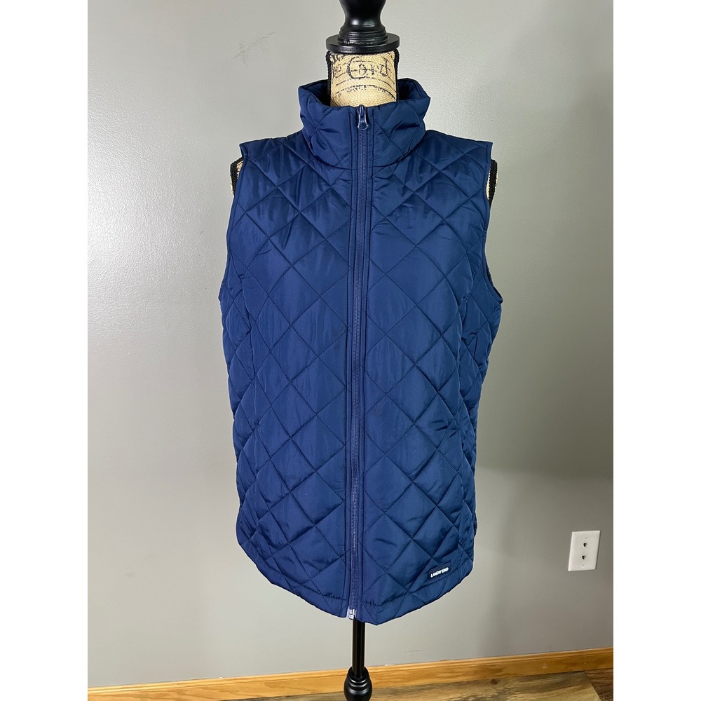 Lands End Womens Navy Blue Quilted Full Zip Puffer Vest Size M 10-12 casual Gorp